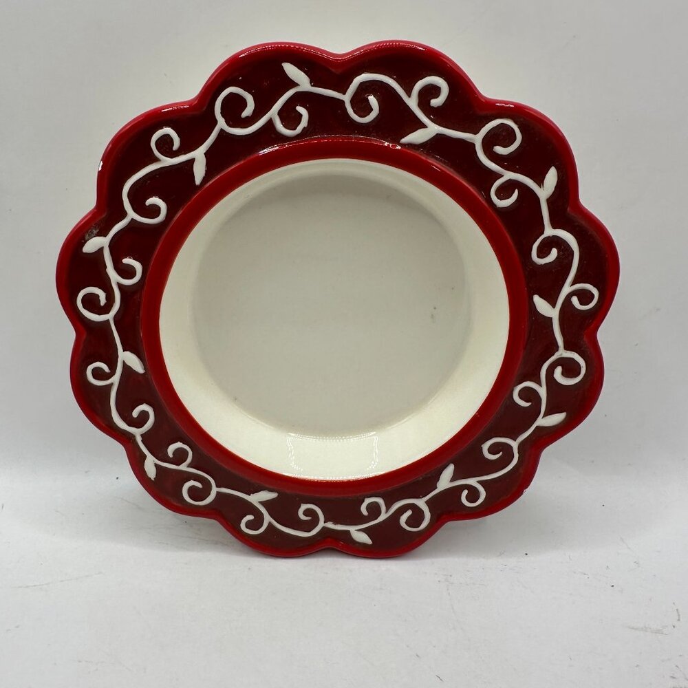 Red & White Bella Casa By Ganz Decorative Plate With Scroll Design